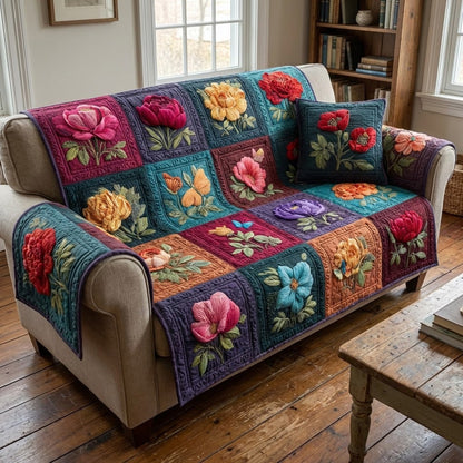 Velvet Blossoms Quilted Sofa Cover NCU0VL3345