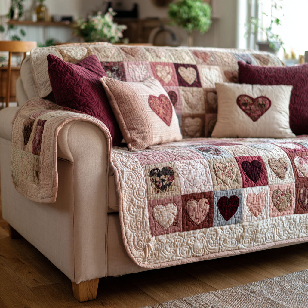 Velvet Hearts Quilted Sofa Cover NCU0TV1474