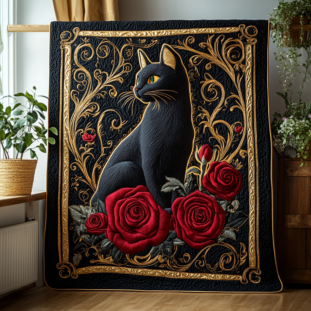 Velvet Paws and Roses Quilted Blanket NCU0DV2555