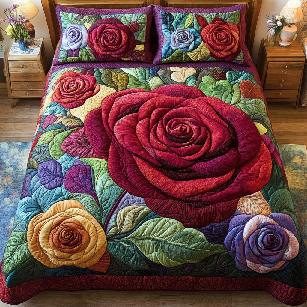 Velvet Rose 3-Piece Quilted Bedding Set NCU0VH5052