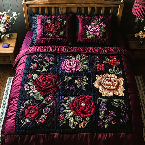 Velvet Roses 3-Piece Quilted Bedding Set NCU0VL1686