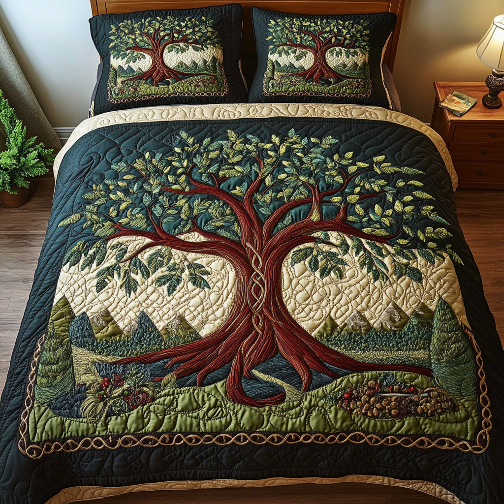 Verdant Dreams 3-Piece Quilted Bedding Set NCU0VH961