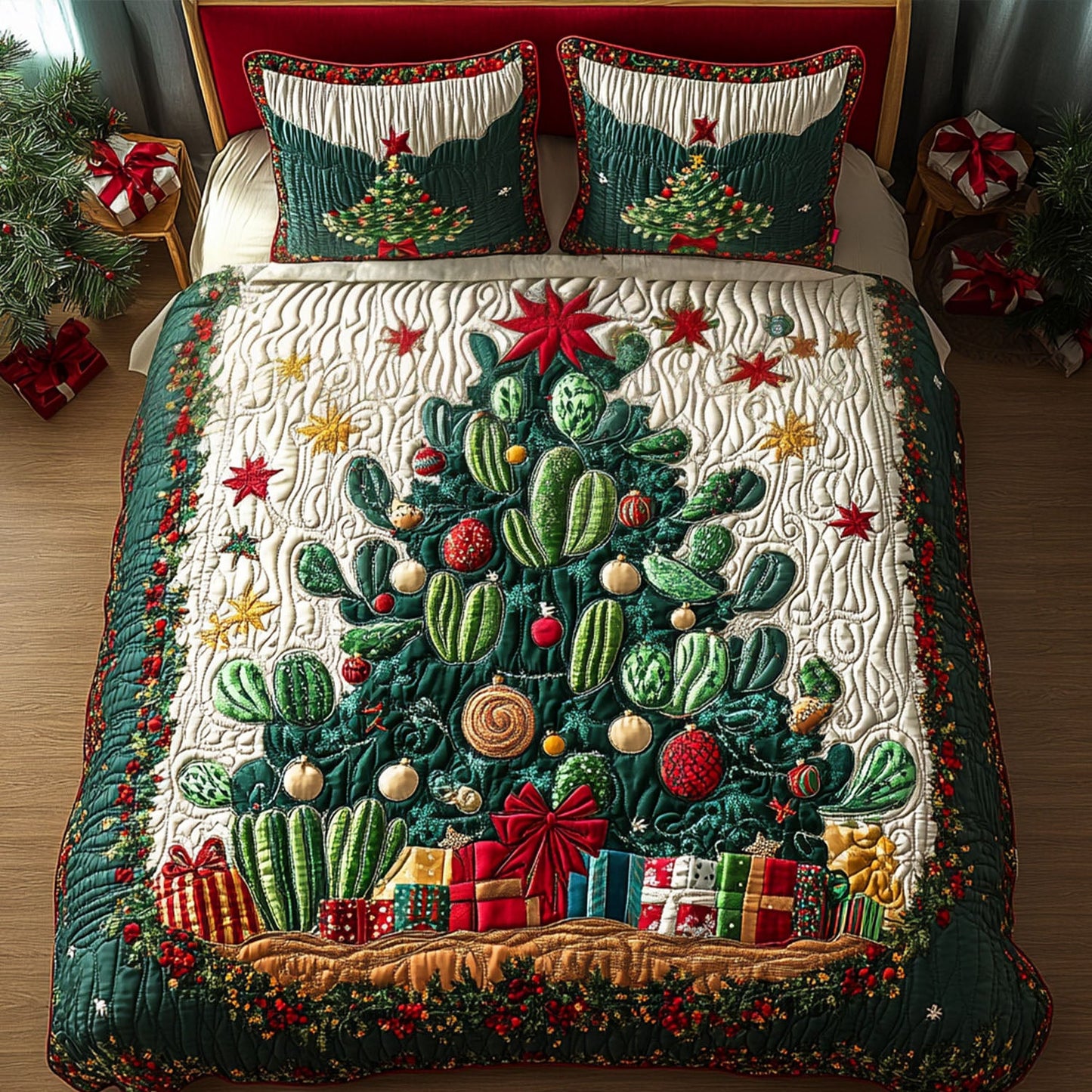 Verdant Succulents 3-Piece Quilted Bedding Set NCU0PT2576