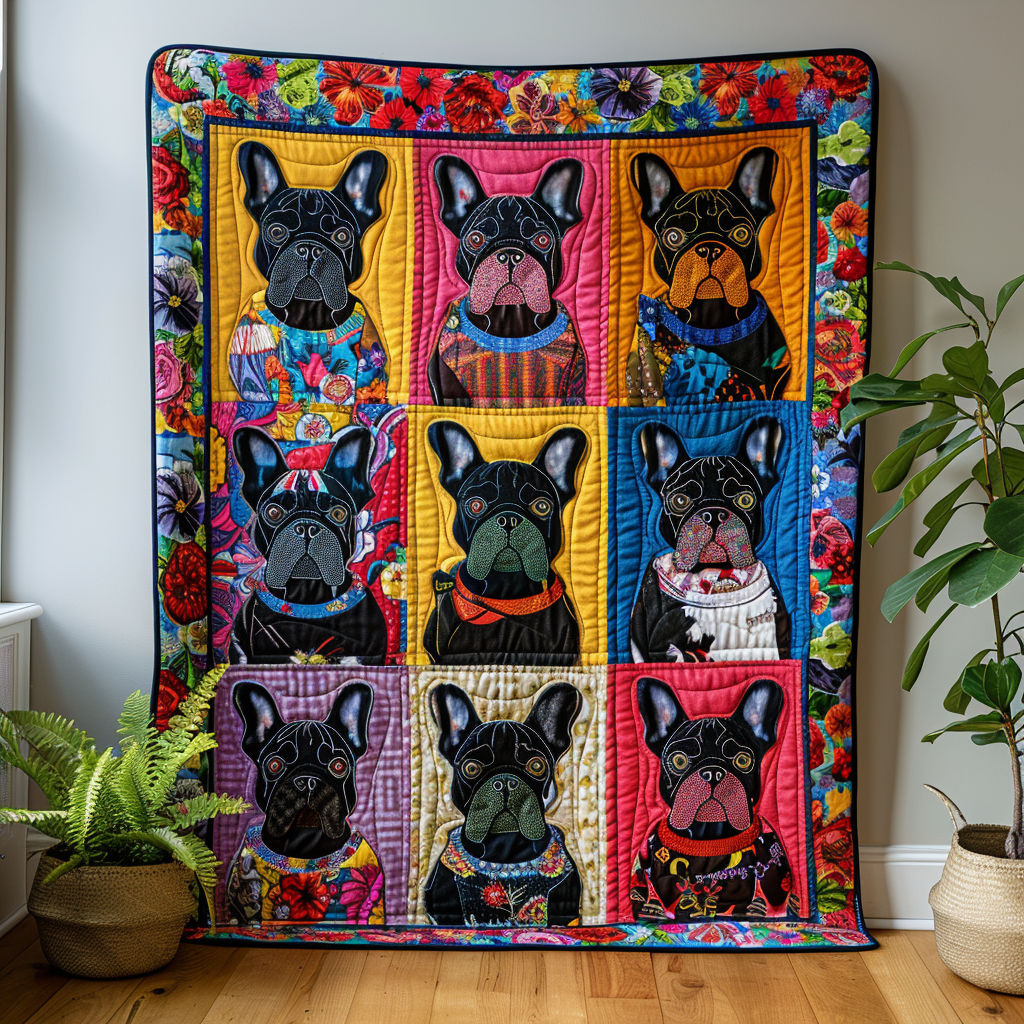 Vibe French Bulldog Quilted Blanket NCU0DK276