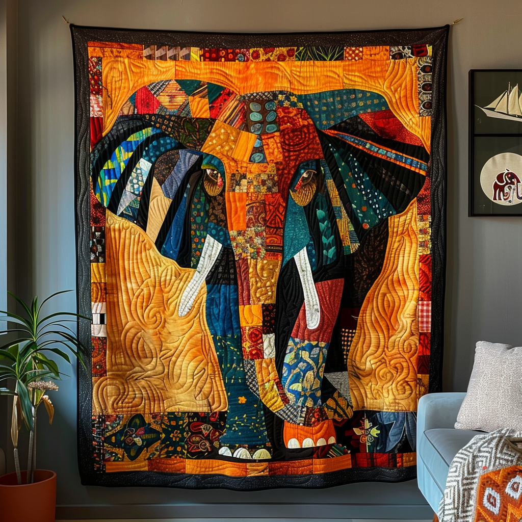 Vibrant Elephant Safari Quilted Blanket NCU0TH736