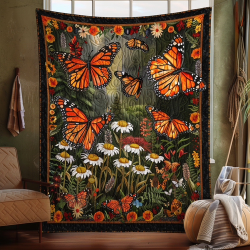 Vibrant Monarch Butterflies Quilted Blanket NCU0VL008