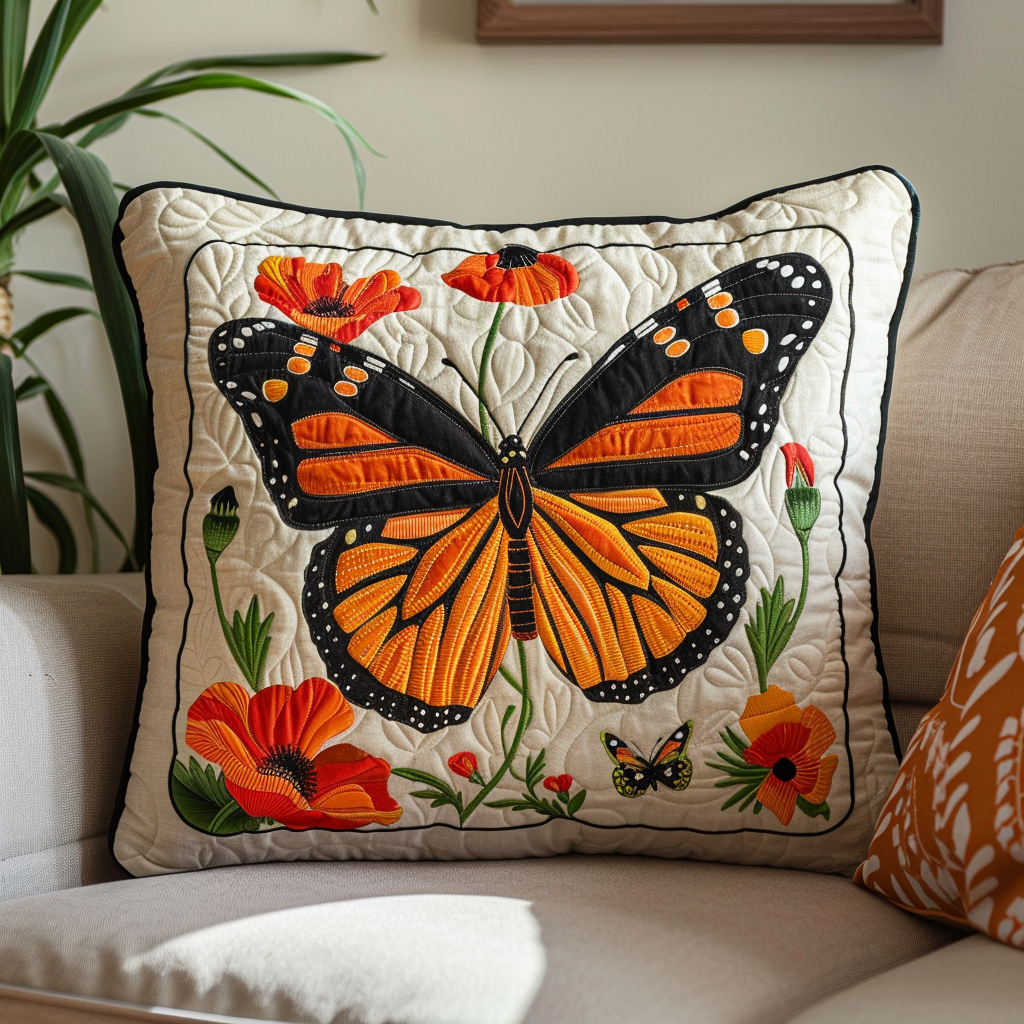 Vibrant Monarch Butterfly Quilted Pillow Case NCU0VL065