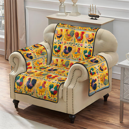 Vibrant Rooster Mosaic Quilted Sofa Cover NCU0PT957