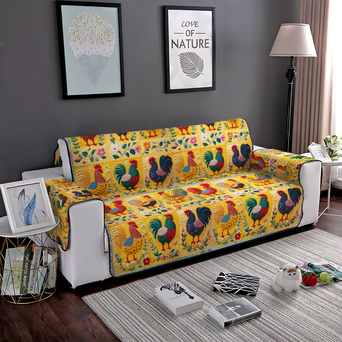 Vibrant Rooster Mosaic Quilted Sofa Cover NCU0PT957