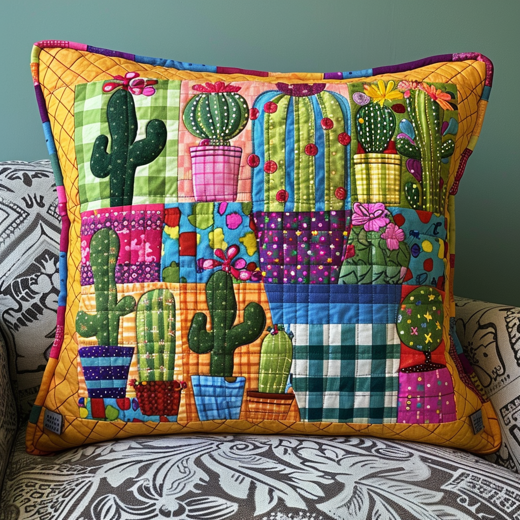 Vibrant Succulent Cactus Quilted Pillow Case NCU0PD066