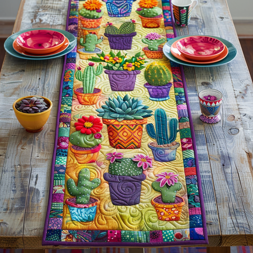 Vibrant Succulent Cactus Quilted Table Runner NCU0PD116