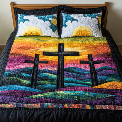 Vibrant Sunrise Crosses 3-Piece Quilted Bedding Set NCU0NT3509