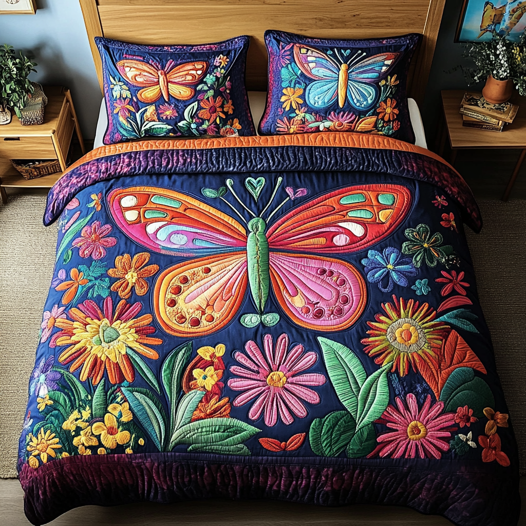 Vibrant Butterflies 3-Piece Quilted Bedding Set NCU0VH3884