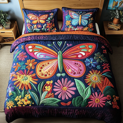 Vibrant Butterflies 3-Piece Quilted Bedding Set NCU0VH3884