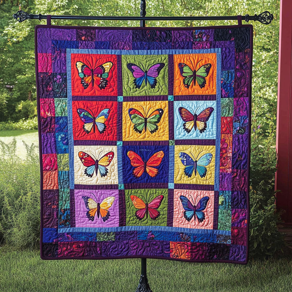 Vibrant Butterfly Grid Quilted Blanket NCU0NT3405