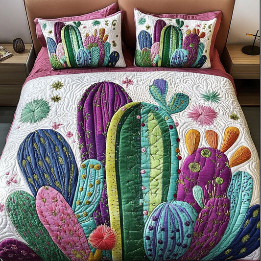 Vibrant Cactus Garden 3-Piece Quilted Bedding Set NCU0NT4534
