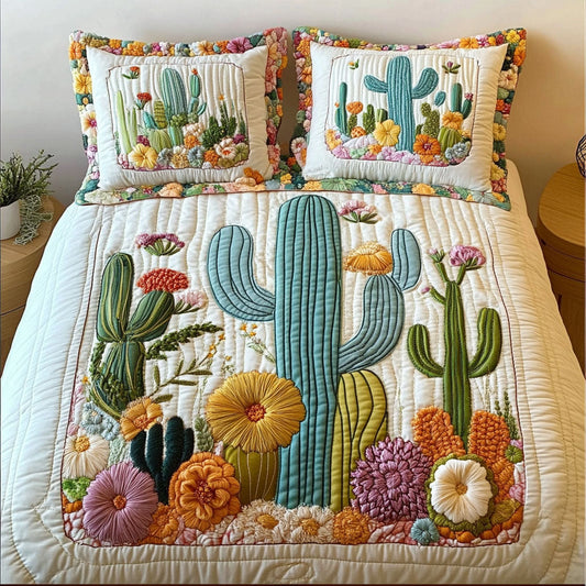 Vibrant Cactus Scene 3-Piece Quilted Bedding Set NCU0NT2994