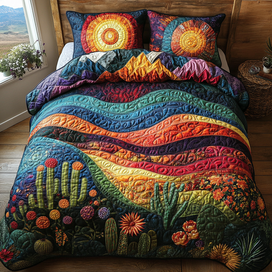 Vibrant Cactus Village 3-Piece Quilted Bedding Set NCU0DV4054