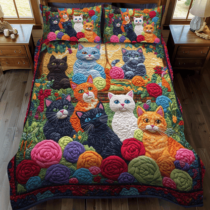 Vibrant Cats And Yarn 3-Piece Quilted Bedding Set NCU0PD626