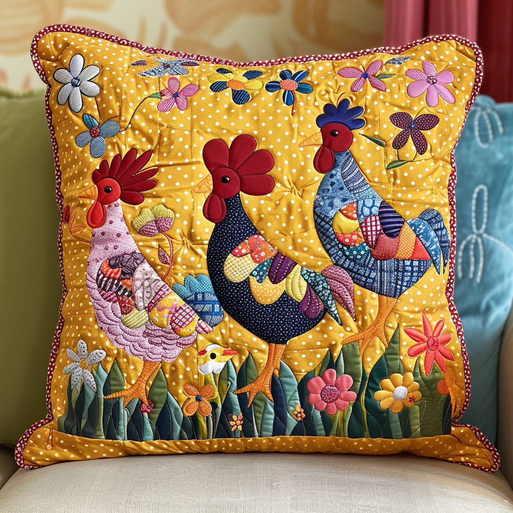 Vibrant Chickens Quilted Pillow Case NCU0TL508