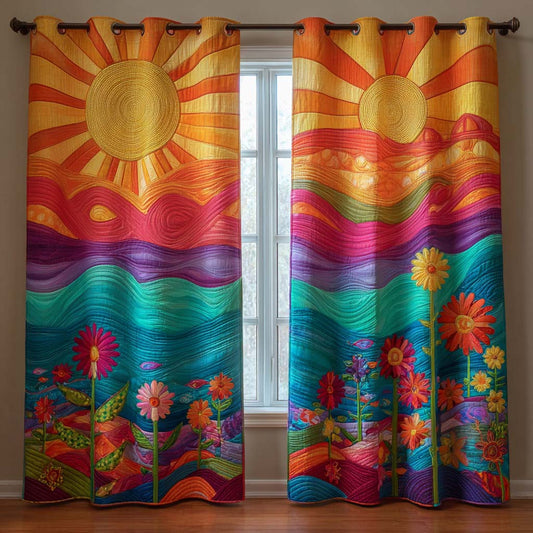 Vibrant Coral Sunrise Quilted Curtains NCU0XD2047