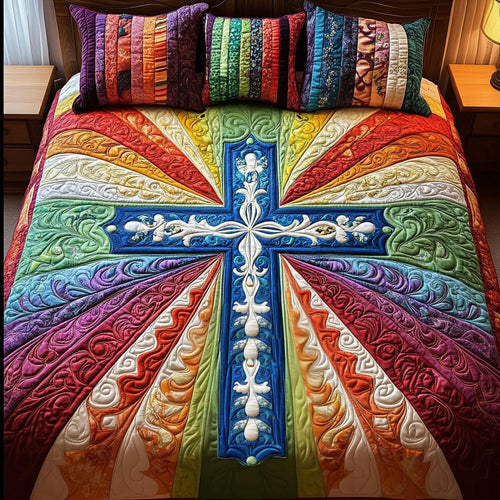 Vibrant Cross Pattern 3-Piece Quilted Bedding Set NCU0NT3515