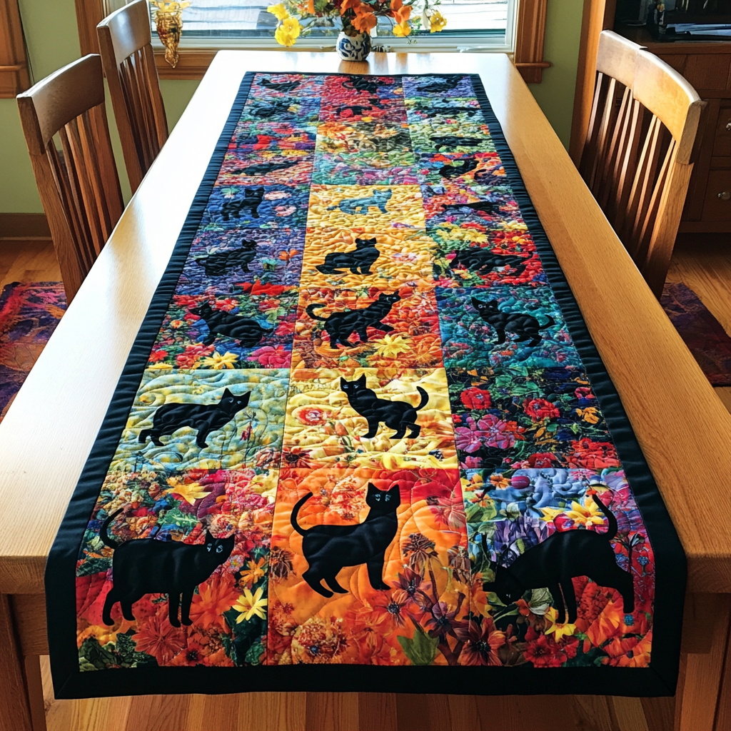 Vibrant Cute Cat Quilted Table Runner NCU0PD443
