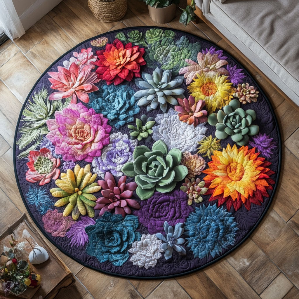 Vibrant Desert Flora Quilted Round Mat NCU0PT4984