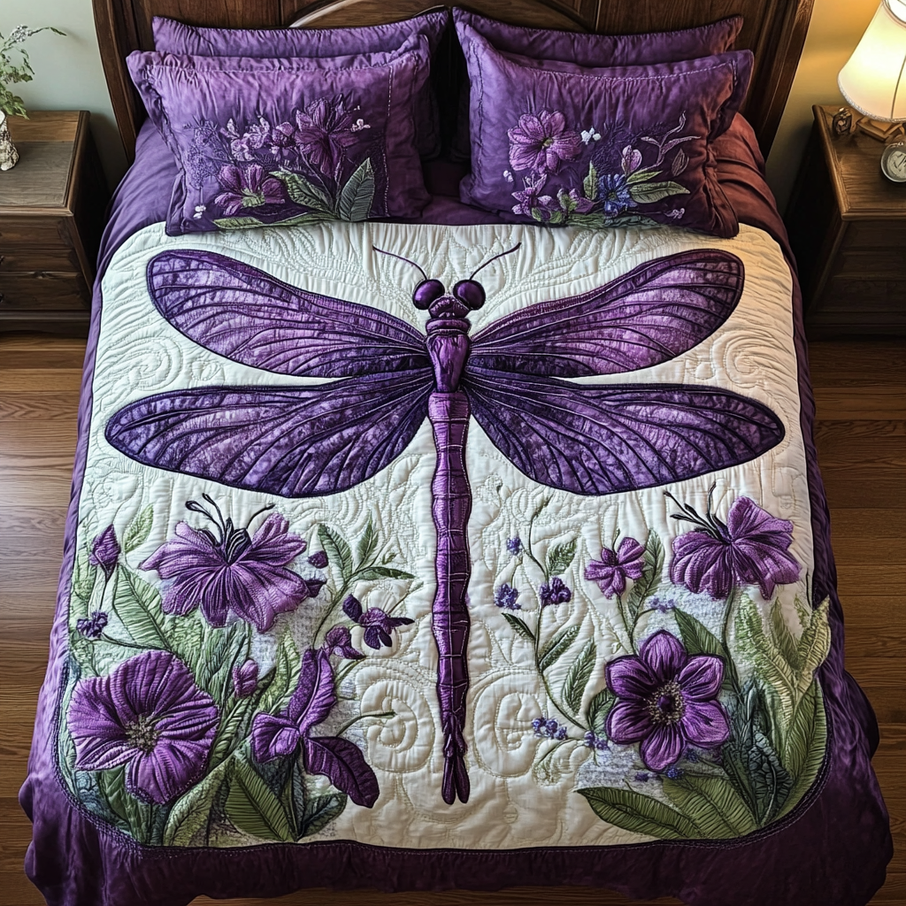 Vibrant Dragonfly 3-Piece Quilted Bedding Set NCU0VH3986