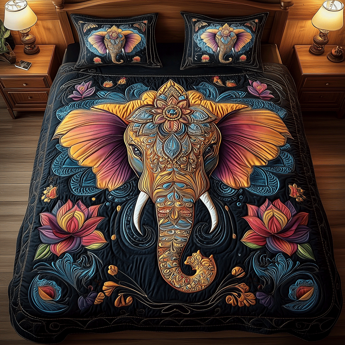 Vibrant Elephant Elegance 3-Piece Quilted Bedding Set NCU0TH2249