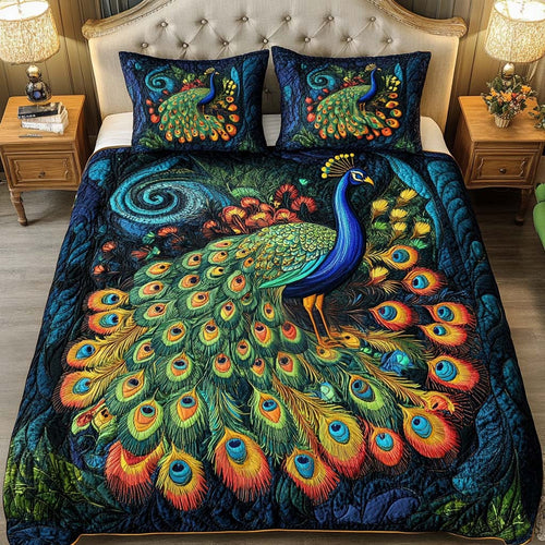 Vibrant Feather Whirl 3-Piece Quilted Bedding Set NCU0NT2376