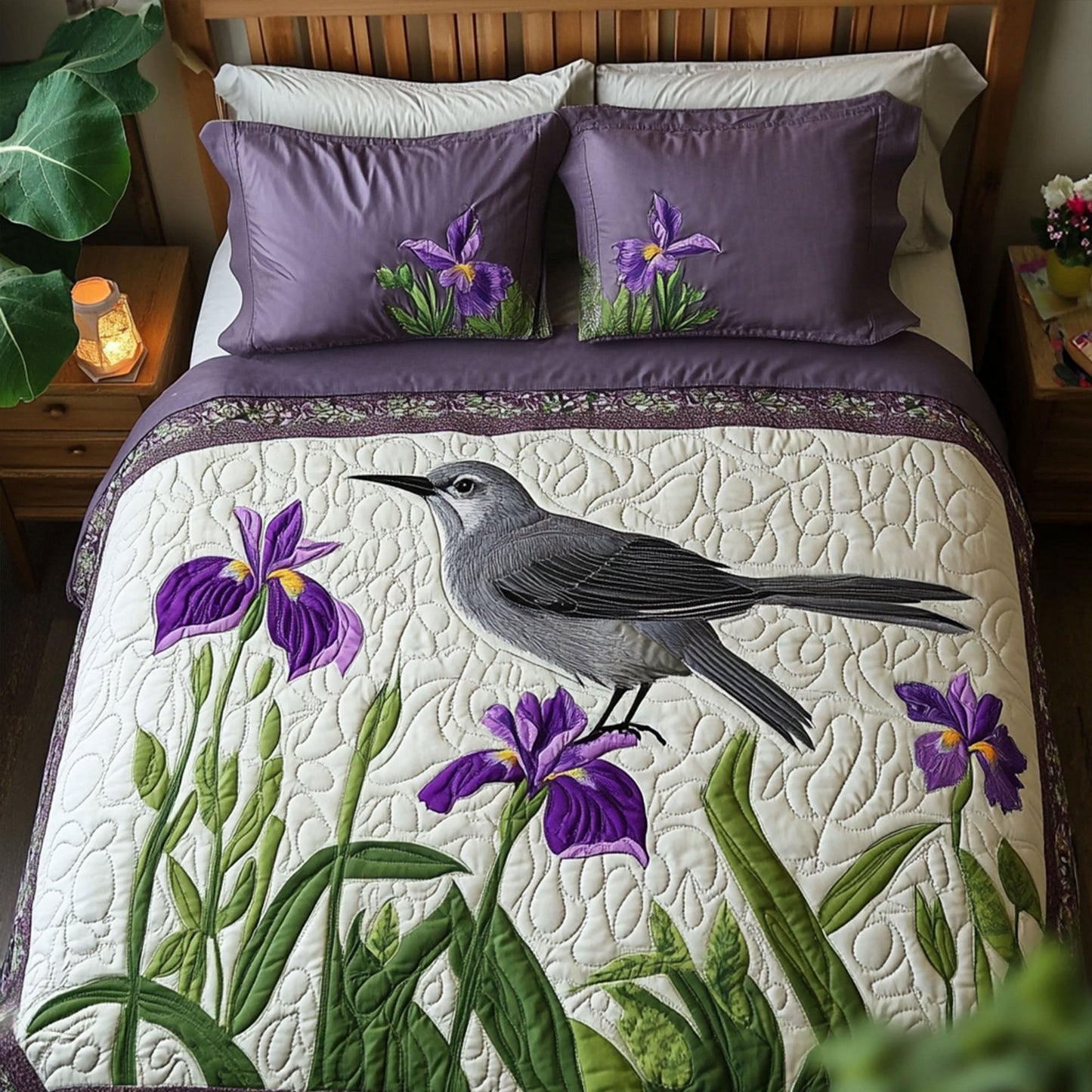 Vibrant Feathered View 3-Piece Quilted Bedding Set NCU0PT6252