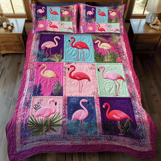 Vibrant Flamingo Tropics 3-Piece Quilted Bedding Set NCU0PD500