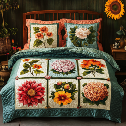 Vibrant Floral Patchwork 3-Piece Quilted Bedding Set NCU0VL1511