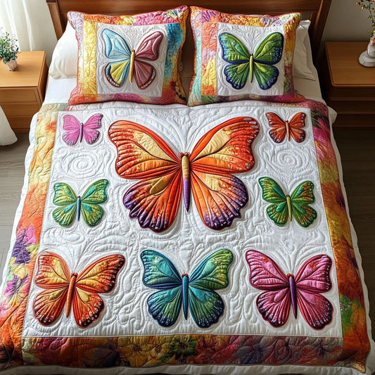 Vibrant Garden Butterflies 3-Piece Quilted Bedding Set NCU0NT3282