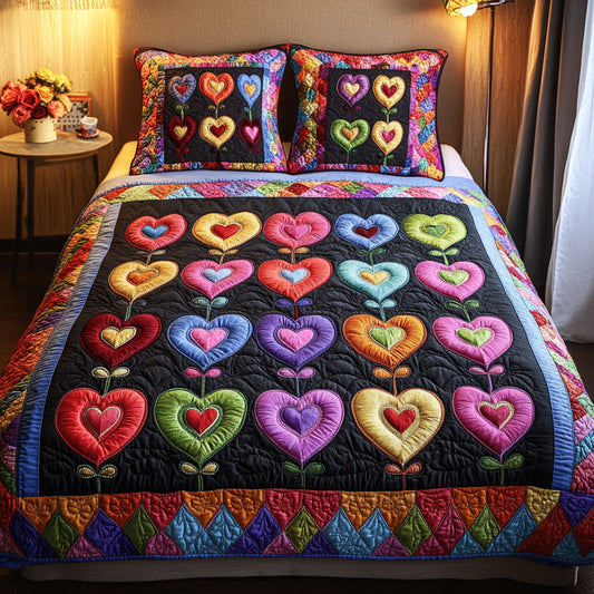Vibrant Hearts 3-Piece Quilted Bedding Set NCU0NT3218