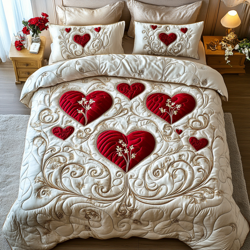 Vibrant Hearts 3-Piece Quilted Bedding Set NCU0VH2346