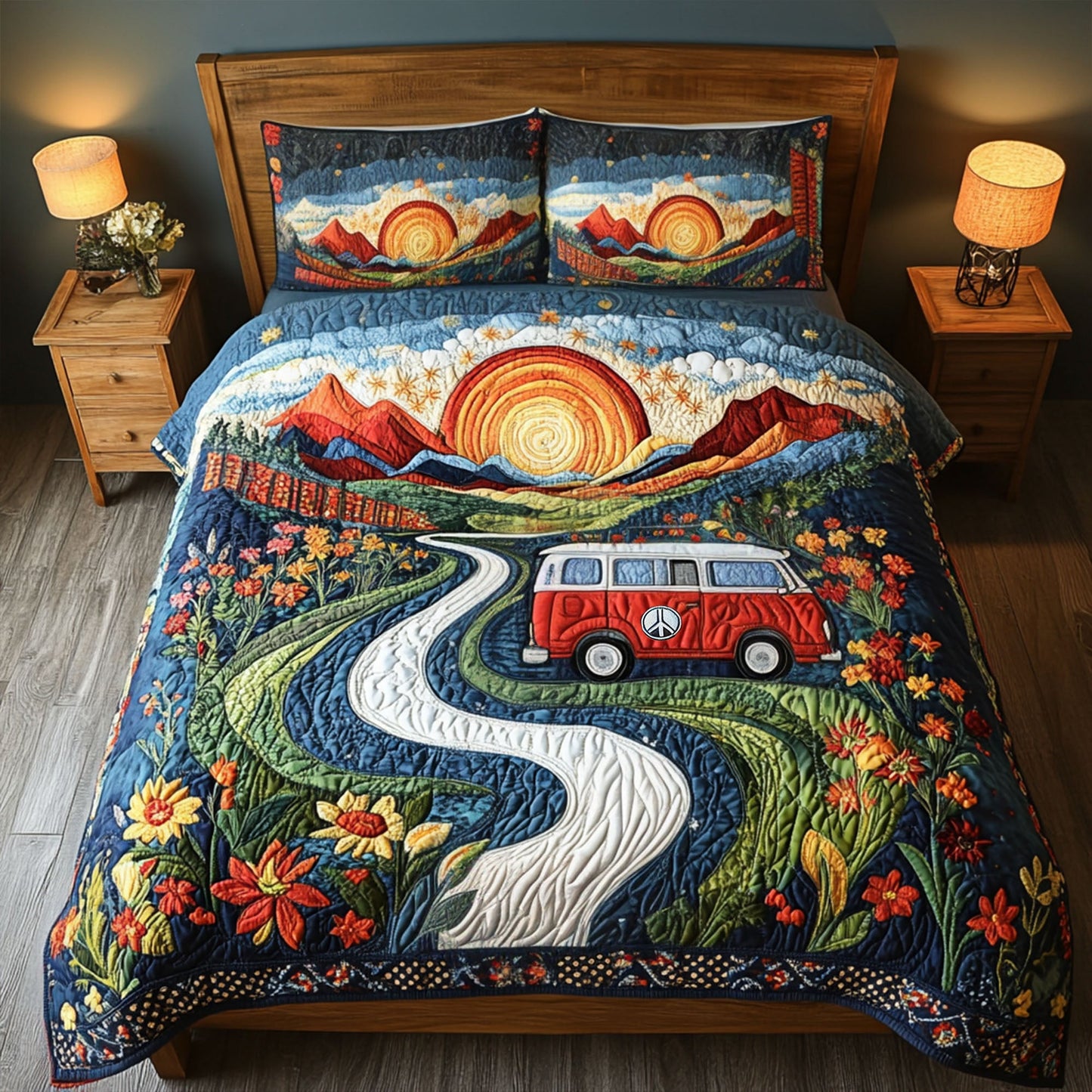 Vibrant Hillside Van 3-Piece Quilted Bedding Set NCU0PT6226
