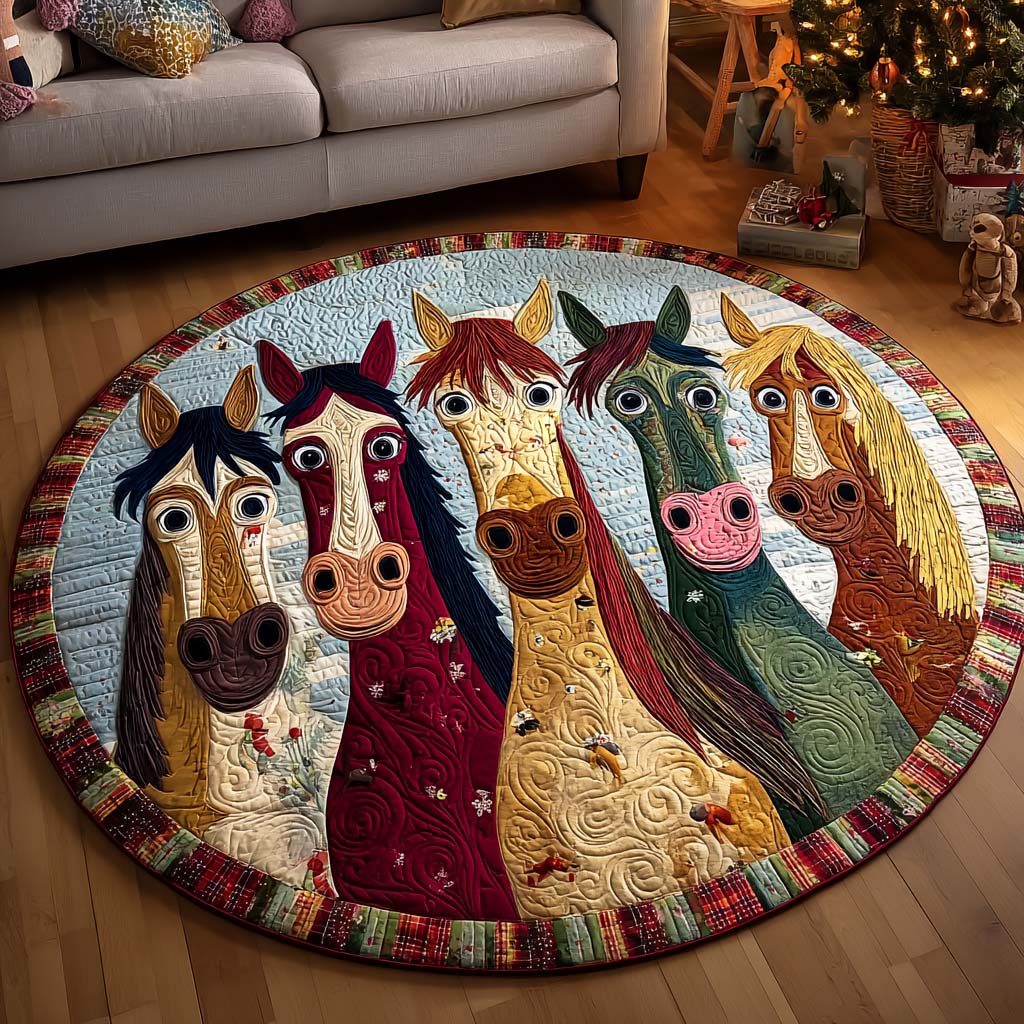 Vibrant Horses Quilted Round Mat NCU0NT11576