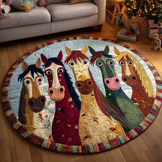 Vibrant Horses Quilted Round Mat NCU0NT11576