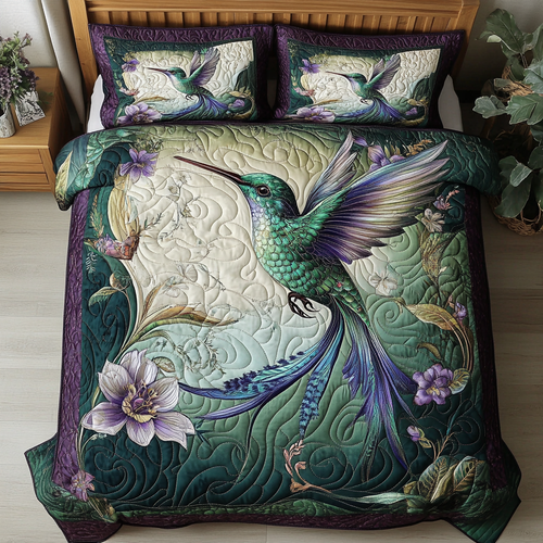 Vibrant Hummingbird 3-Piece Quilted Bedding Set NCU0DK8006
