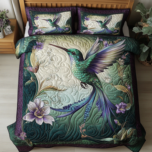 Vibrant Hummingbird 3-Piece Quilted Bedding Set NCU0DK8006