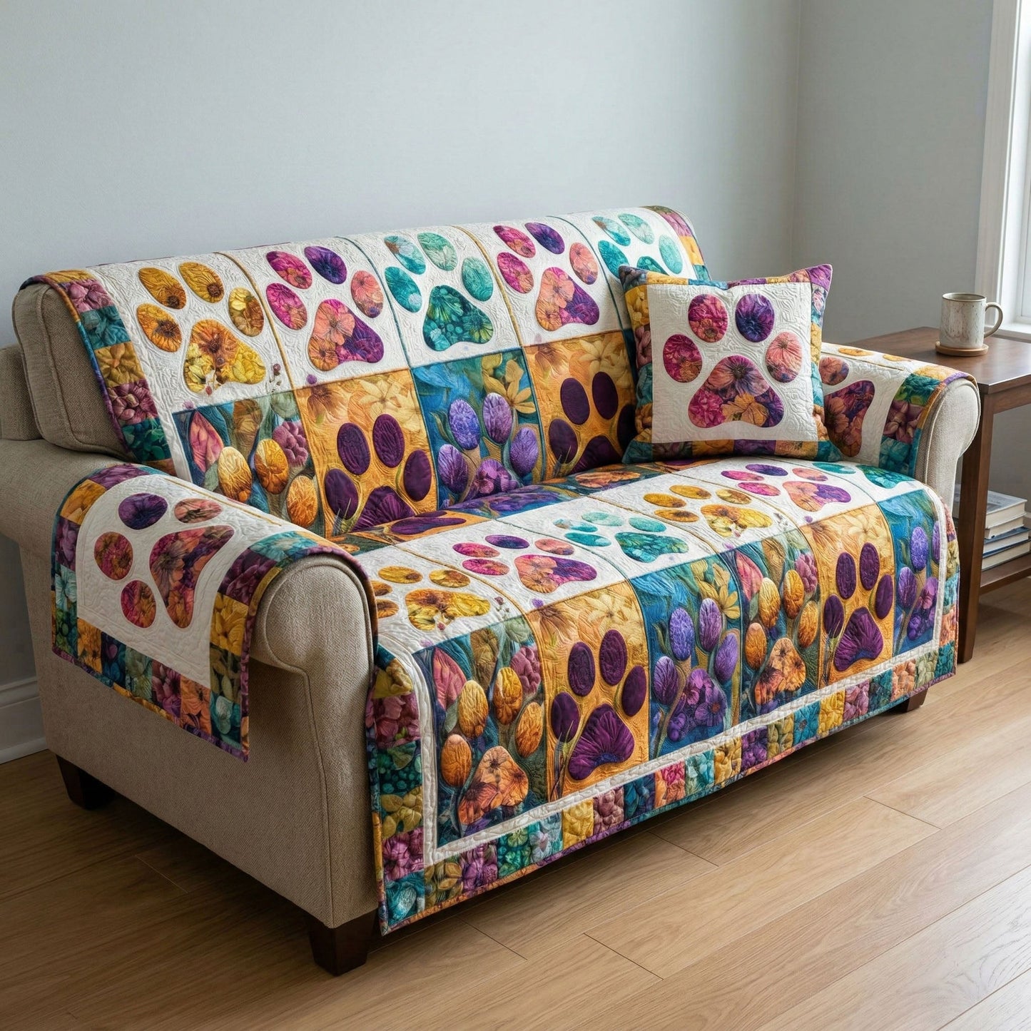 Vibrant Paw Garden Quilted Sofa Cover NCU0NT12425