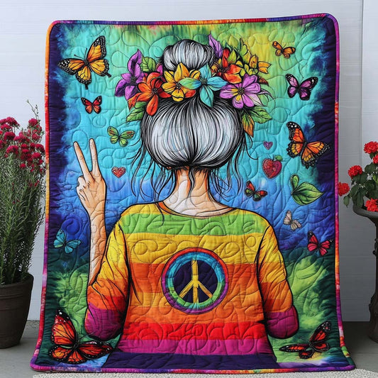 Vibrant Peace Vibes Quilted Blanket NCU0NT7762