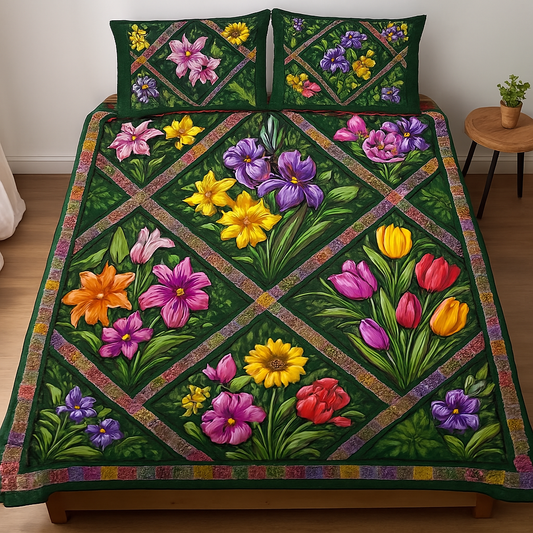 Vibrant Petals 3-Piece Quilted Bedding Set NCU0DK6069
