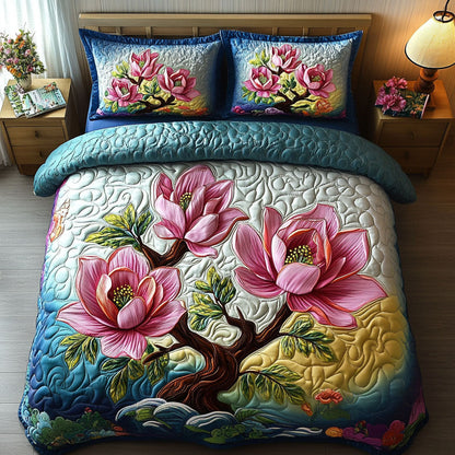 Vibrant Pink Blossoms 3-Piece Quilted Bedding Set NCU0NT6652
