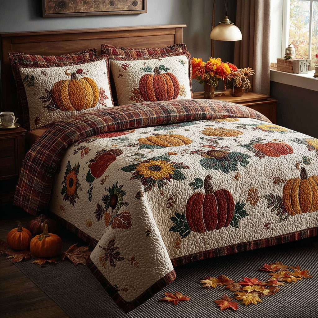 Vibrant Pumpkin Patch 3-Piece Quilted Bedding Set NCU0PT7841