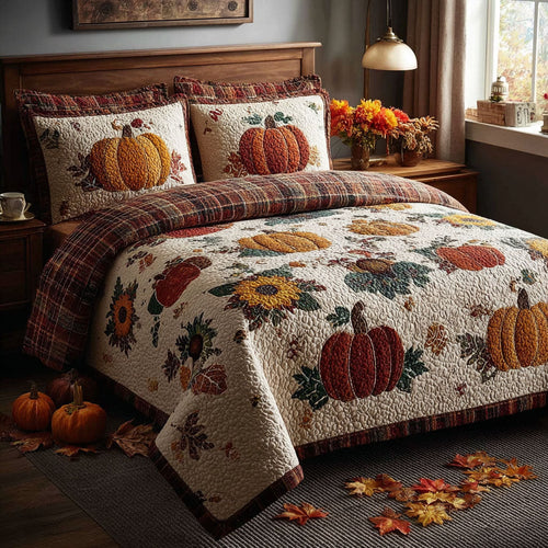 Vibrant Pumpkin Patch 3-Piece Quilted Bedding Set NCU0PT7841