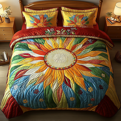 Vibrant Sunflower Glow 3-Piece Quilted Bedding Set NCU0VL1019