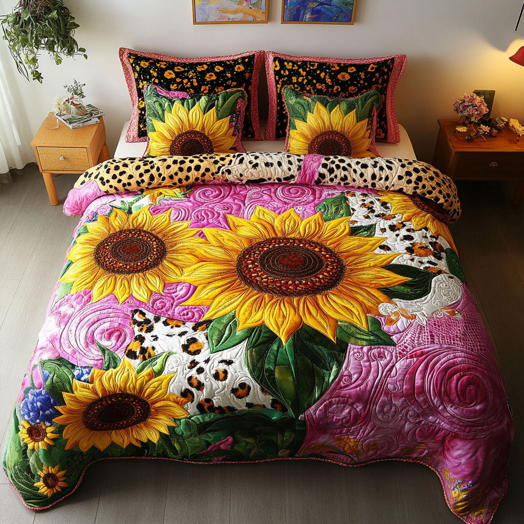 Vibrant Sunflowers 3-Piece Quilted Bedding Set NCU0NT5532